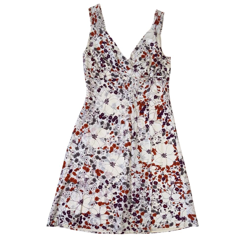Patagonia 100%‎ Organic Cotton Floral Faux Wrap Mini Dress - White/Orange Size 4